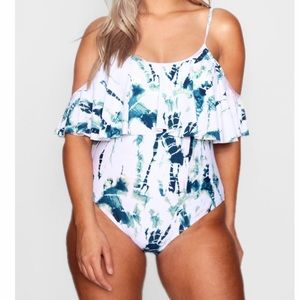 NWT Plus Marble Print Drape Sleeve Swimsuit